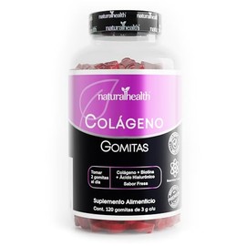 Natural Health. Gomitas de Colágeno, Biotina y Ácido Hialurónico. Sabor Fresa. 120 gomitas 3g. Ingredientes naturales.