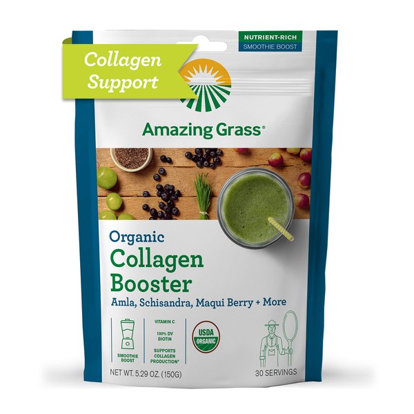 Amazing Grass Vegan Collagen Booster Smoothie Mix: Plant Based Collagen Support Smoothie Booster with Amla, Schisandra & Maqui Berry, 30 Servings