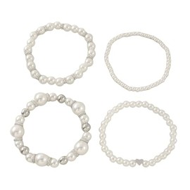 Fuqimanman2020 Chunky Simulated Pearl Stackable Stretch Bracelet Set Beaded Ball Adjustable Multilayered Elastic Bangles for Women Wedding Jewelry, 7 inches, simulated pearl Crystal Metal, simulated