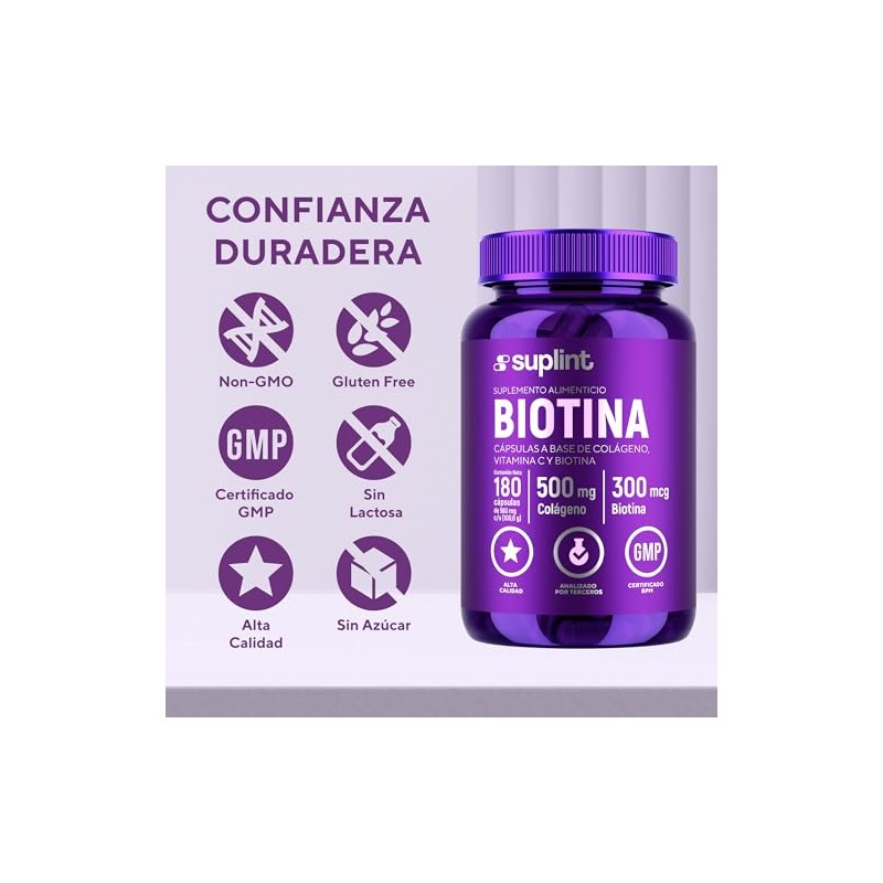 Biotina y Colágeno Hidrolizado – Vitaminas para el Cabello, 180