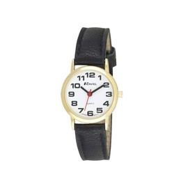 Ravel Women's Easy Read Watch with Big Numbers - Black/Gold Tone/White Dial