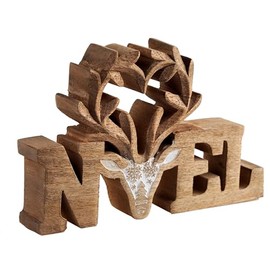 SiL Interiors Christmas Reindeer Stag NOEL Wooden Free Standing Ornament Decoration