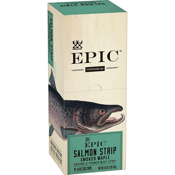 EPIC Smoked Salmon Strips, Wild Caught, Paleo Friendly, 20 ct, 0.8oz Strips