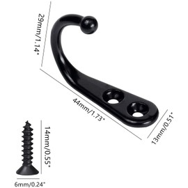 40 Pieces Wall Mounted Hook Robe Hooks Single Coat Hanger Robe Hooks Door Hook Key Hooks Jewelry Cloth Hanger and 80 Pieces Screws (Black)