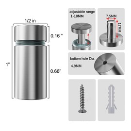 8 Pack Sign Standoff Screws 1/2 x 1 Inch Stainless Steel Stand Offs Wall Mounts Advertising Screw Hardware for Acrylic Signs