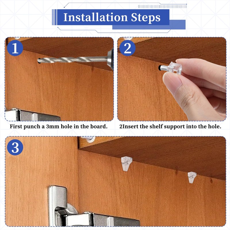 50pcs 3/16 Inch Shelf Support Pegs,Clear Plastic 5mm Shelf Pins,Shelf