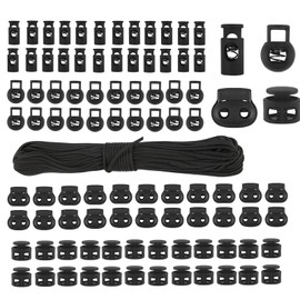 YIGUANXIN 100Pcs Toggles for Drawstrings with 3mm*4m Black Spring Rope for Shoelaces Clothing Backpack, 5 Styles Toggles for Cord Locks Toggle for Shoelaces Clothing