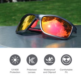 VOZAPOW Fishing Polarized Sunglasses UV Protection for Men Women, Square Sports & Outdoors Sunglasses Lightweight, Red, Medium