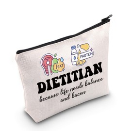 Registered Dietitian Gift Dietitian Because Life Needs Balance and Bacon Cosmetic Bag Health and Wellness Gift (Dietitian Because Bag)