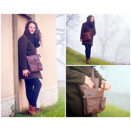 LECONI LE3011 Shoulder Bag Cowhide Leather for Men and Women Vintage Look Shoulder Bag Leather 28 x 30 x 5 cm - Brown - m