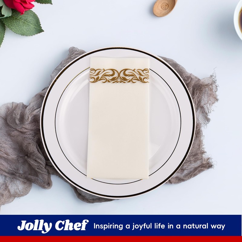JOLLY CHEF 100 Disposable Hand Towels, Soft and Absorbent Linen