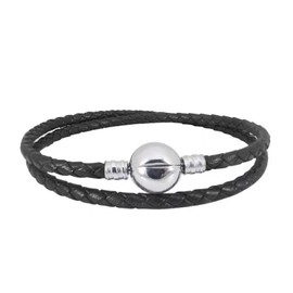 KunBead Jewelry Mens Double Black Leather Bracelets for Charms Jewellery Making for Women Girls