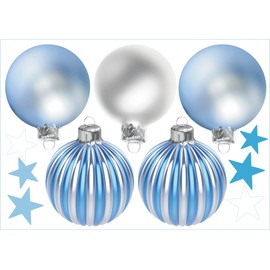 Christmas Bauble Stars Window Decals Stickers for Glass, Large Xmas Designs Home Decorations Holiday Bling, DIY Window Door Mural Showcase for Office Business, Blue Silver Glossy Window Decorations
