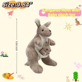 unsnurnoch 9.84" Kangaroo Plush Toy with Baby Joey, Cute Stuffed Animal Doll, Soft Cuddly Kangaroo Mom and Baby, Perfect Birthday for Kids, Friends, Home Decoration