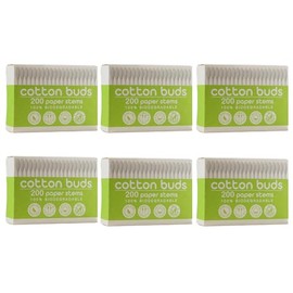 1200 Pieces - CS Beauty Biodegradable Cotton Buds with Paper Stems, (6 Packs of 200), White - Ear