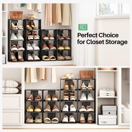 Shoe Racks for Closet, 8 Tiers Stackable Shoe Rack for Front Door Entrance, Closet Shoe Organizer Free Standing Plastic Shoe Stand Narrow Tall Vertical Shoe Shelf, for Small Spaces Shoe Storage