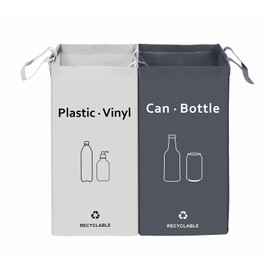 Bomei Pack Individual Recycling Trash Can Bags for Kitchen and Home - Recyclable Bins, Pink, Gray, Light Green Color, Recyclable Garbage Sorter Organizer, Reusable and Waterproof 2 Bags Pack