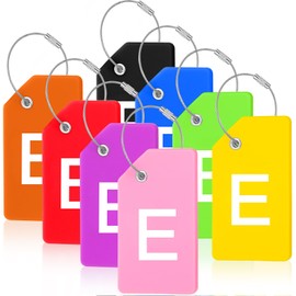 8 Pcs Initial Letter A-Z Luggage Tags Silicone Suitcase Instrument Tag with Name Card and Stainless Steel Loop(Letter E,Colorful)