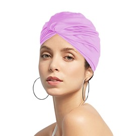 Swimming Cap for Women Girls Swim Cap Pleated Fabric Turban Retro Bathing Cap Beach Hat for Long Hair Swimming Cap Elegance Shower Cap Non Waterproof