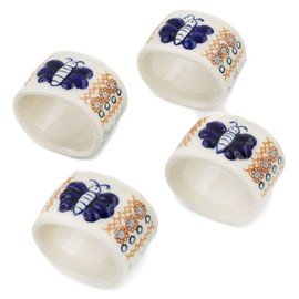 Polish Pottery Set of 4 Napkin Rings (Summer Bouquet Theme) Signature UNIKAT + Certificate of Authenticity