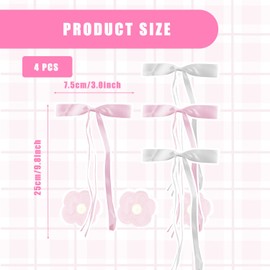 Bojueshaw 4PCS Ribbon Bow Hair Clips for Women,Long Tail Hair Bows, Sweet Style Duckbill Clips for Concerts and Friendship Moment(Pink&White)