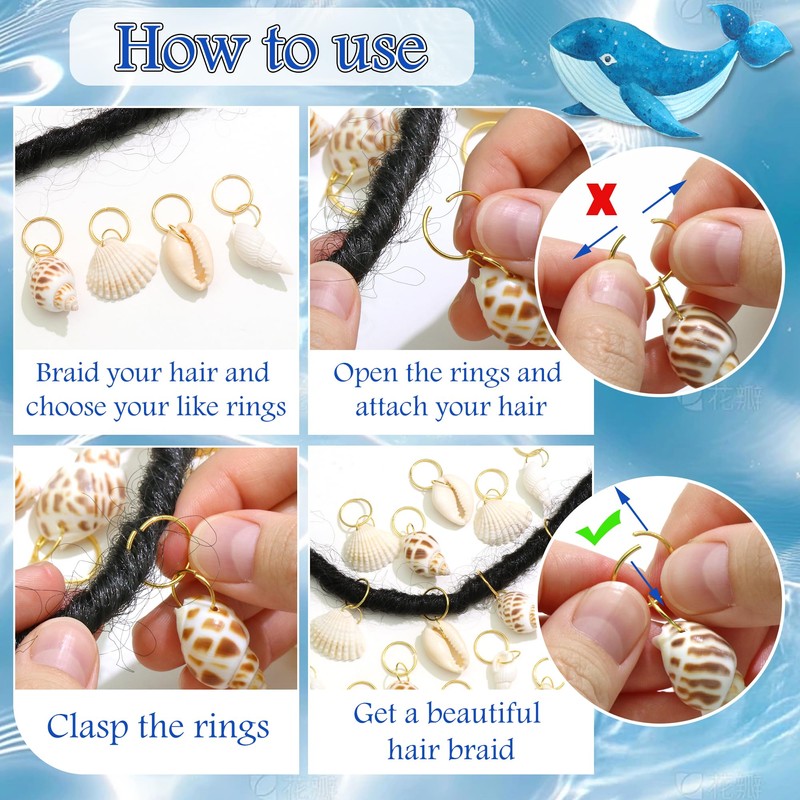 NAISKA 40PCS Shell Hair Jewelry for Braids Conch Boho Loc