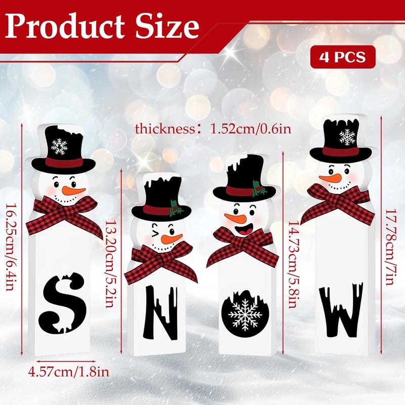QhgPnt Christmas Decorations, Set of 4 Snowman Tabletop Decor, Traditional