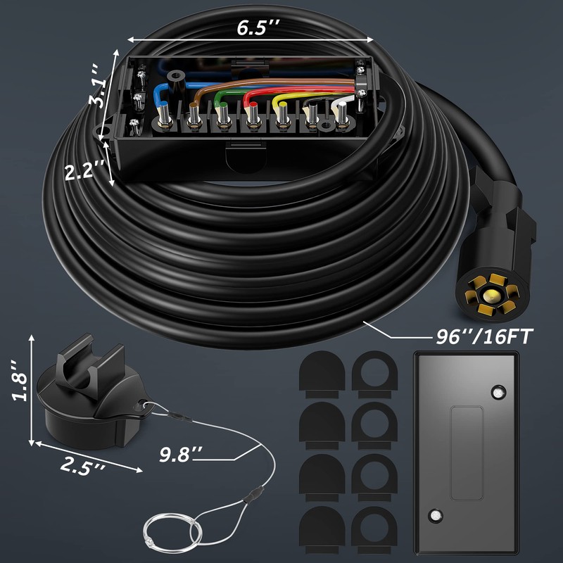 MICTUNING Heavy Duty 7 Way Plug Inline Trailer Cord with