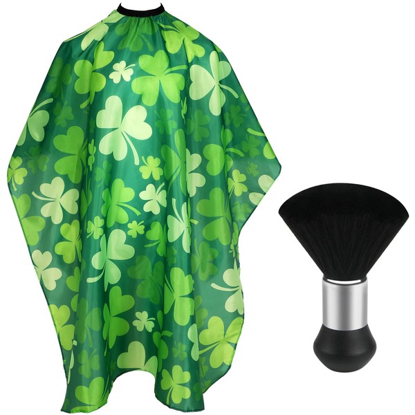 FEBSNOW Professional Barber Cape Independence St. Patrick's Day Salon Green Hair Cutting Cape with Adjustable neckline and Neck Duster Brush Barber Shop Supplies 46.8 × 56 Inch (clover pattern)