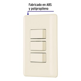 Volteck PA-APTR-BI, Placa armada 3 interruptores color marfil
