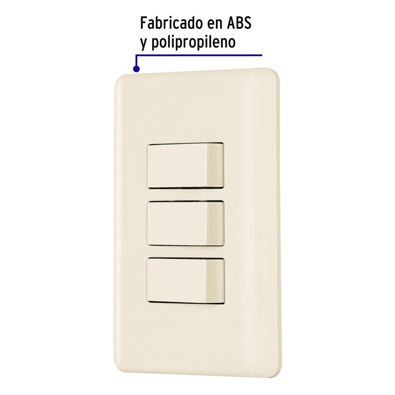 Volteck PA-APTR-BI, Placa armada 3 interruptores color marfil