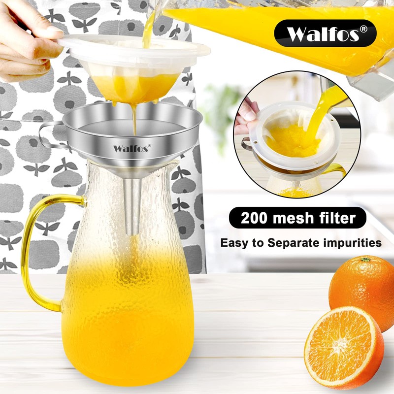 WALFOS Multi-use Stainless Steel Kitchen Funnel with 2 Removable Strainer