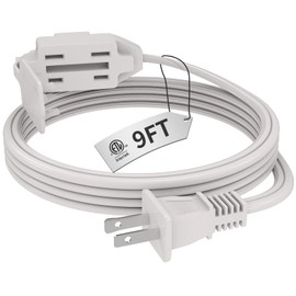PLUGTUL Indoor White Extension Cord 9 Feet, 3-Outlet Household Extension Cord, 2 Prong, 16 Gauge, 3 Polarized Outlets with Safety Cap Protect for Home Office, 16/2 SPT-2 ETL Listed