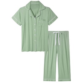 Joyaria Bamboo Viscose Pajamas for Women Set Moisture Wicking Pjs Night Sweat Sleepwear(Sage Green,Small)