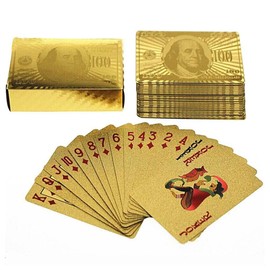 50 Pound Gold Foil Playing Cards Set, 24k Gold Plated Waterproof Poker Cards - Classic Game, Gifts for Family Party Game/Card Players/Magicians (US Dollar)