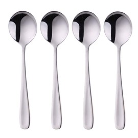 7-Inch Soup Spoons, Baikai Bouillon Spoon,18/10 Stainless Steel Finished Table Dinner Spoons Set of 4 (Silver)