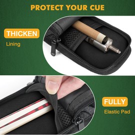 PEKREWS - Estuche para tacos de piscina, suave para piscina, 1 x 1, con capacidad para 1 trasero y 1 eje con bolsillo con cierre en cola, bolsa de billar de poliéster resistente con asa de correa para