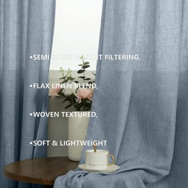 Pale Blue Curtains 54 Inch Length for Bathroom Window 2 Panels Set Semi Sheer Small Window Curtains for Bedroom 52x54 Inches Long