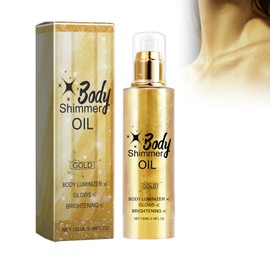 Liquid Highlighter Body, Shimmering Body Oil, Glitter Oil, Liquid Shimmer Makeup for Face, Body, Leg, Shimmering Body Oil with Shiny Particles (Gold)