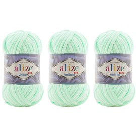 Alize Velluto Baby Blanket Yarn 100% Micropolyester 3 Balls 225m 3 x 100g Yarn Weight Super Bulky 6 (464 Mint)