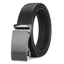 PFARD Genuine Leather men's belts,black ratchet belts，Click Belt for Casual Dress 1 3/8", Mens Adjustable Belt Trim to Fit