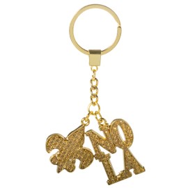 Artisan Owl New Orleans NOLA Fleur de Lis Bling Metal Souvenir Key Chain (Gold Tone)