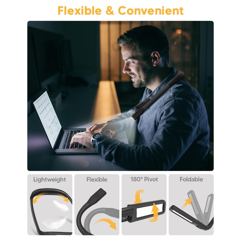 Reading Light Book Lovers Gifts: Upgraded Neck Light with Power