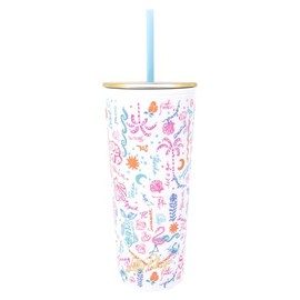 Lilly Pulitzer Double Wall Tumbler with Lid and Reusable Straw, Insulated Travel Cup Holds 24 Ounces (Summer Serenade)