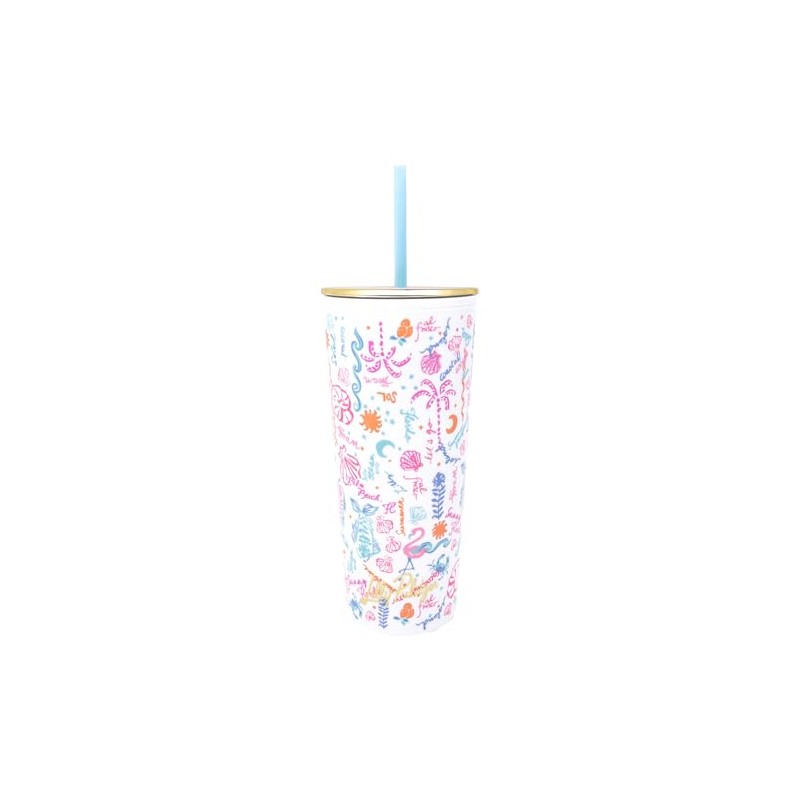 Lilly Pulitzer Double Wall Tumbler with Lid and Reusable Straw,