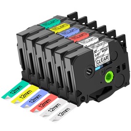 NineLeaf 6 X Compatible for Brother P-Touch 12mm Label Tape TZe-131 TZe-231 TZe-431 TZe-531 TZe-631 TZe-731 12mm 0.47 Laminated TZ Tape Work for P-Touch PT-1000 D200 D400 E110 E550w Label Maker