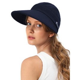 Sun Hats for Womens Wide Brim Visor UV Protection Dual Purpose Hat for Beach Summer Packable Hat(Navy)