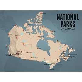 Canada National Parks Checklist Map 18x24 Poster (Tan & Slate Blue)