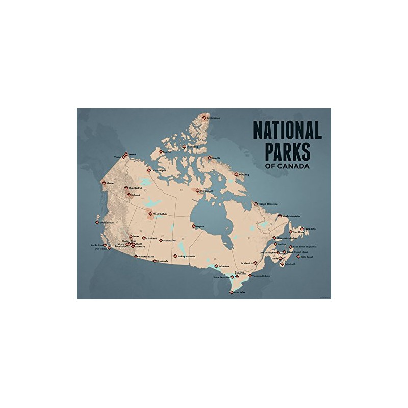 Canada National Parks Checklist Map 18x24 Poster (Tan & Slate