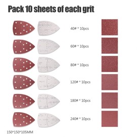 60 pieces of sandpaper triangular sander, 11-hole, 105 x 152 mm, each 10 x grain 40/60/80/120/180/240 for multi-sanders, sanding sheets, triangular sanding pads, sandpaper